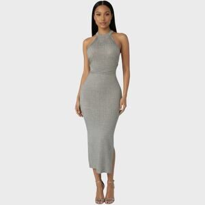 Gray Solid Women Maxi Long Dress